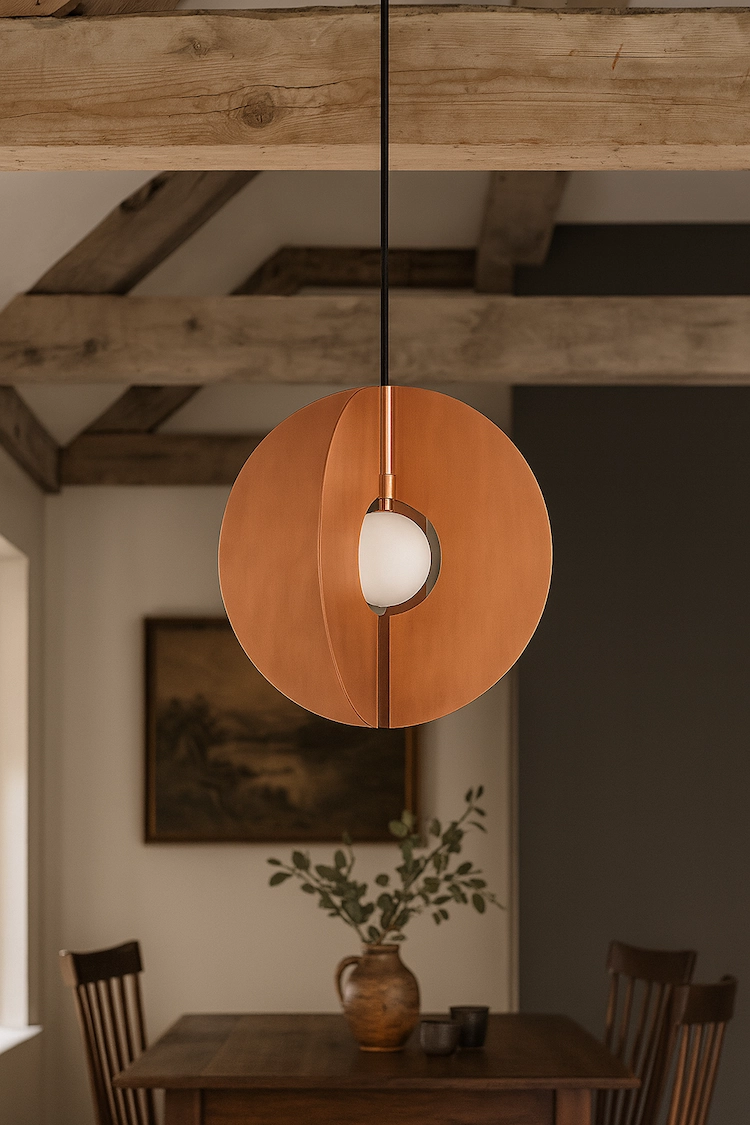 подвесной светильник с плоскими дисками из меди