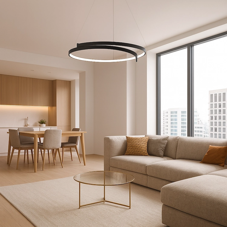 светильник ринг незамкнутый черный с свечением внутрь на подвесах