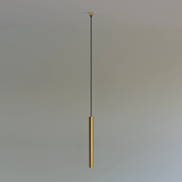 светильник из латуни в виде трубочки на подвесе на потолочной чашке