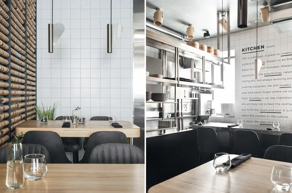 подвесные светильники трубочки из металла в ресторане Birch