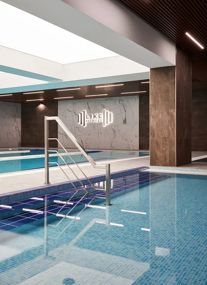 линейные светильники в зоне бассейна